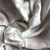 Vintage white tablecloth with lilacs, monogrammed GSS