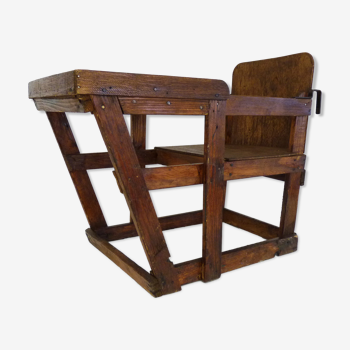 Old children's chair with wooden table, chair to put or hang. Year 50 60