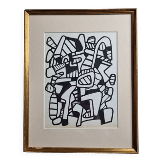 Sérigraphie d'après Jean Dubuffet encadrée sous verre 24 cm par 31 cm