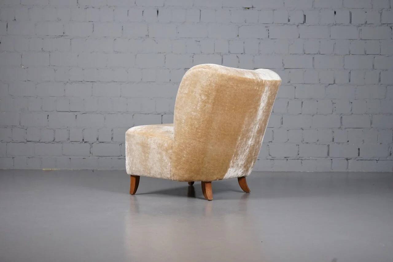 Fauteuil scandinave en velours à poils longs
