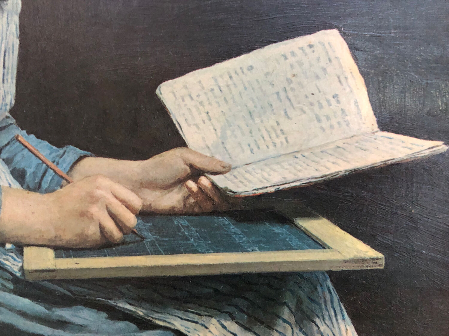 Portrait young girl reading repro worthy of Albert Anker