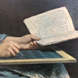 Portrait young girl reading repro worthy of Albert Anker