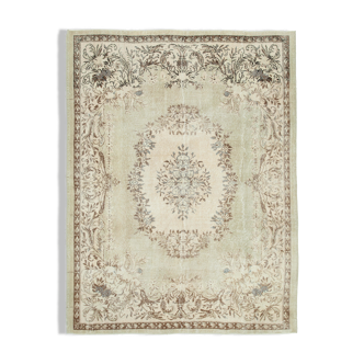 Hand-knotted vintage turkish beige carpet 222 cm x 290 cm