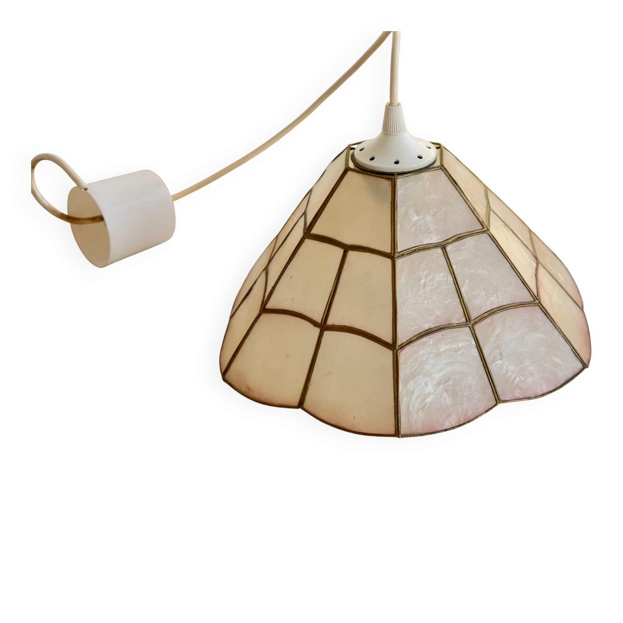 Vintage suspension in pink mother-of-pearl – Stained glass style
