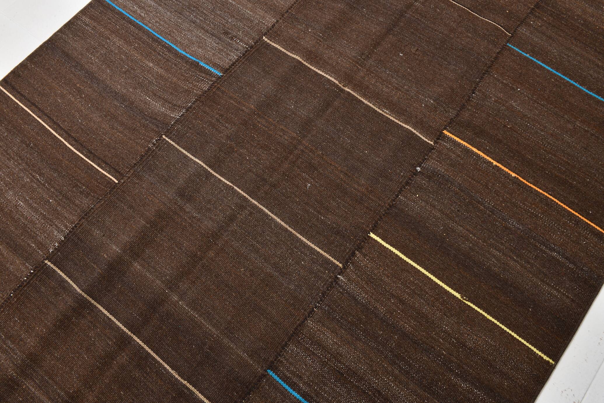 5x8 Dark Brown Ethnic Turkish Kilim Rug, 169x238Cm