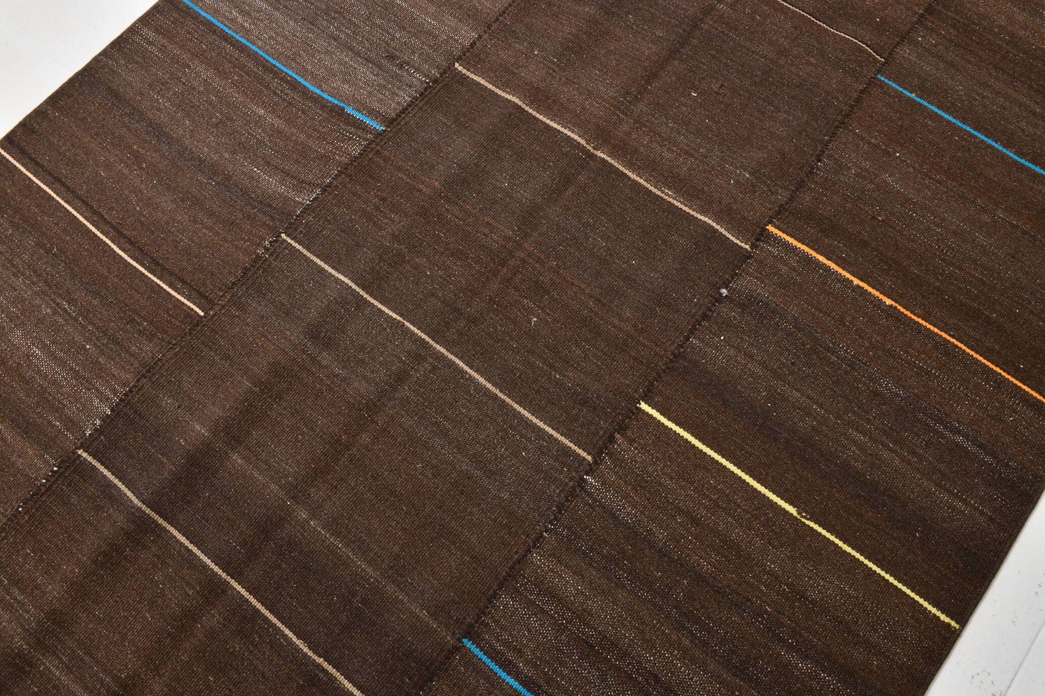 5x8 Dark Brown Ethnic Turkish Kilim Rug, 169x238Cm