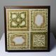 Vintage trivet in glazed ceramic and wood, circa 1960-1970.