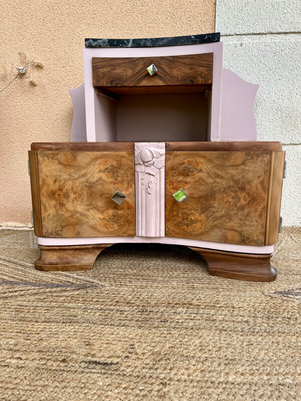 Chevet style Art Déco en bois peint en rose poudré