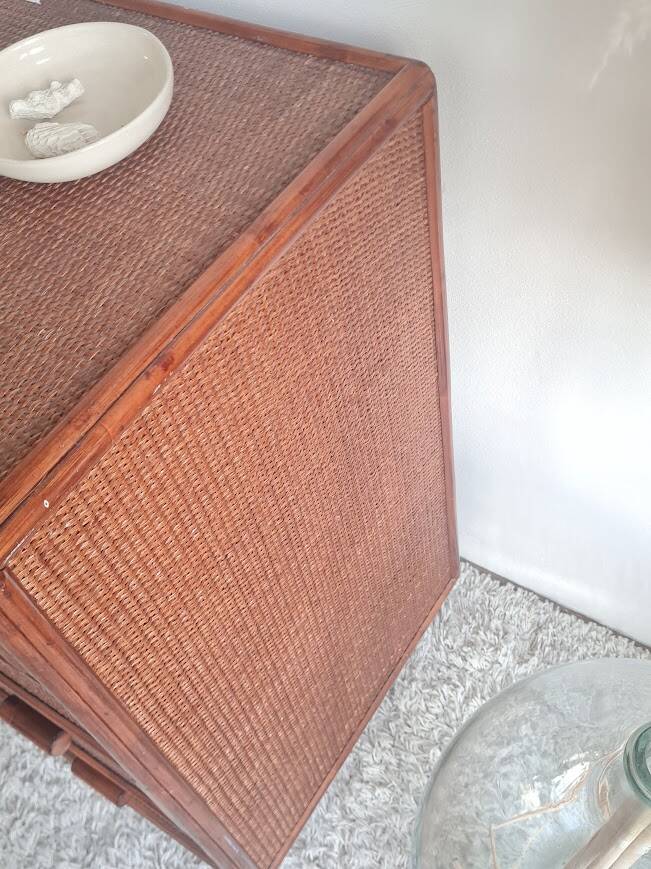 Vintage rattan chest of drawers circa 1960s