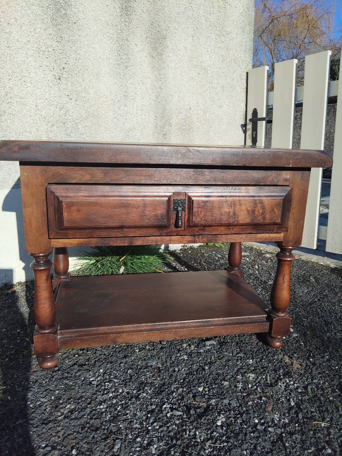 Antique solid wood side table with drawer