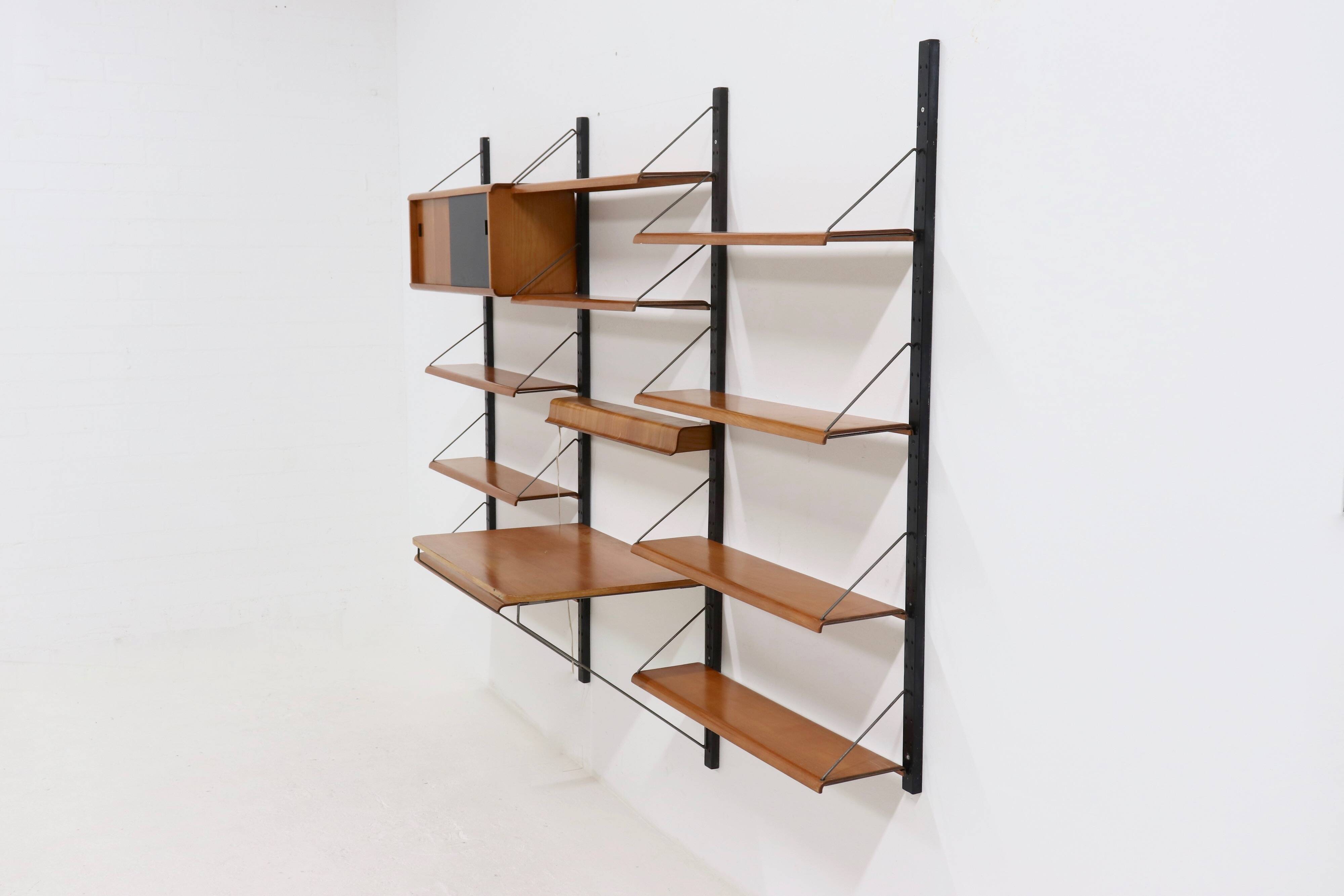 Rare Scandinavian Wall Mounted Plywood Shelving Unit 1950s