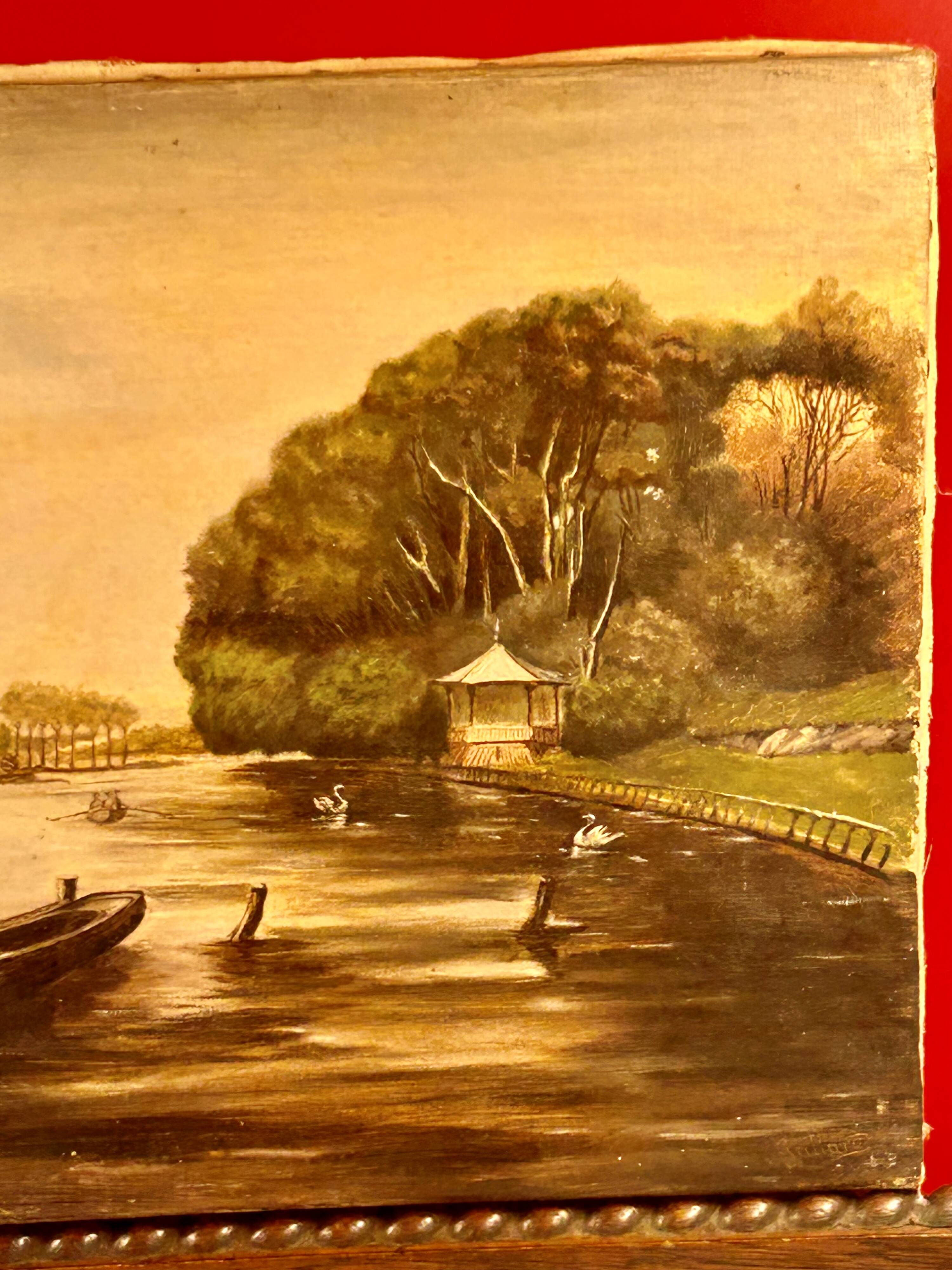 Oil on canvas "Animated lake landscape" work signed Gallard circa 1893