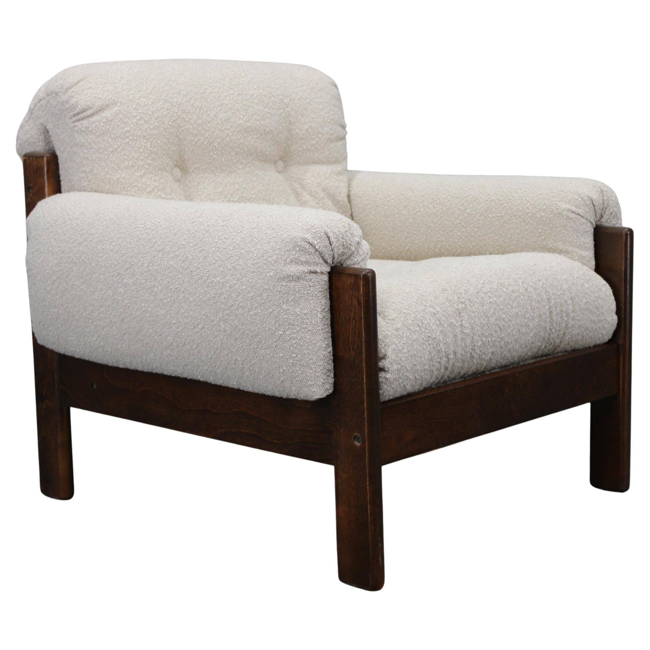 Mid-century restored bouclé armchair, Czechoslovakia 1970s