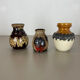 Set of 3 multi-color fat lava op art pottery vase made bay ceramics, germany