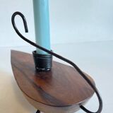 Brutalist olive wood candle holder vintage