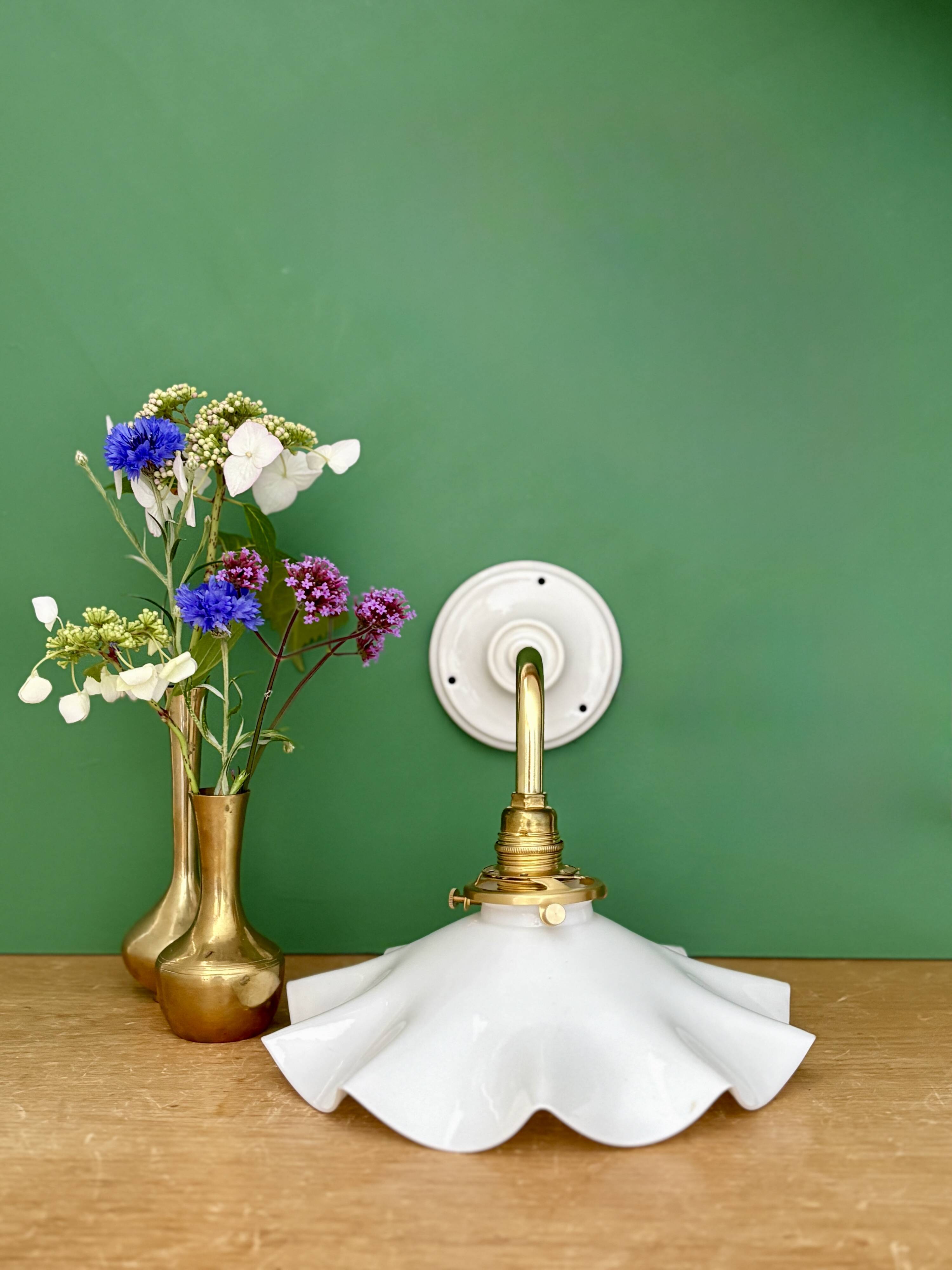 Vintage white opaline lampshade wall light