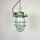 Green Industrial Soviet Bunker Pendant Light with Iron Grid, 1960s
