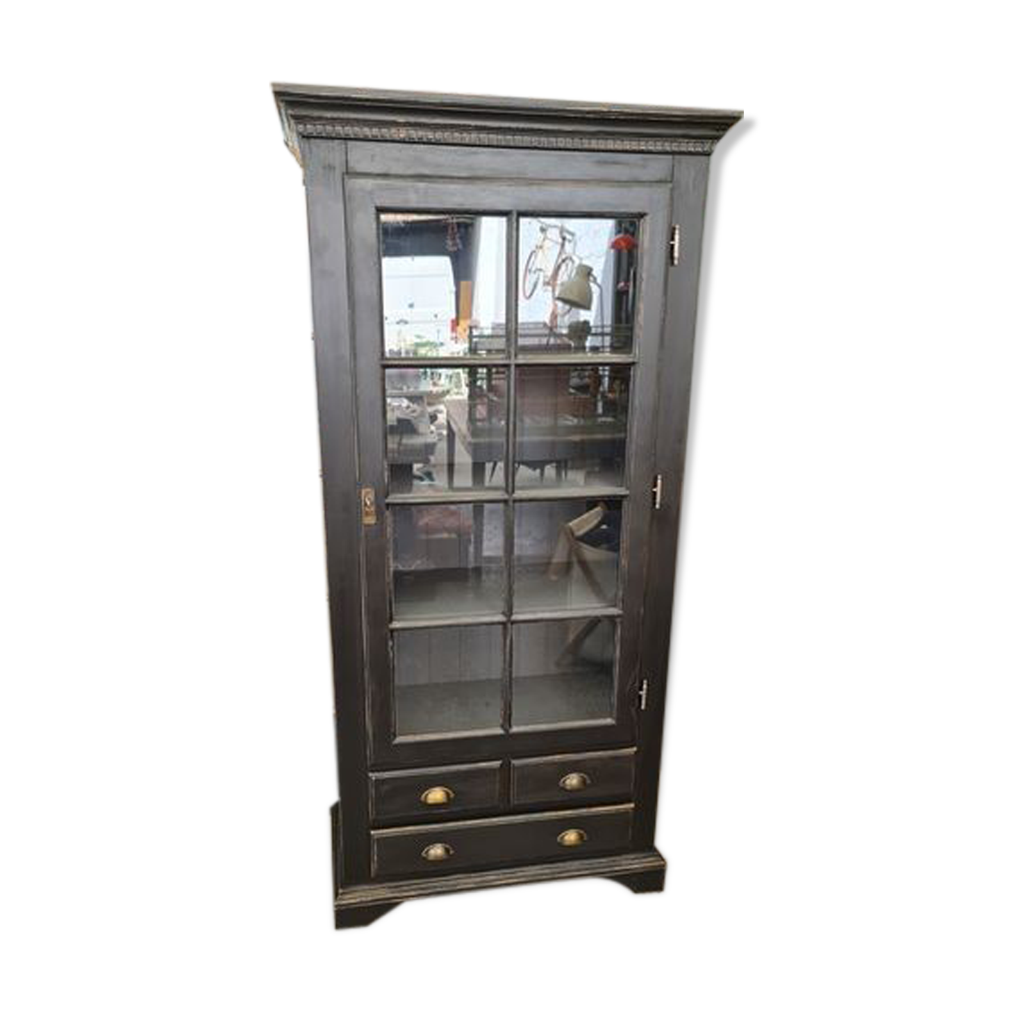 Showcase library patina black a door three drawers