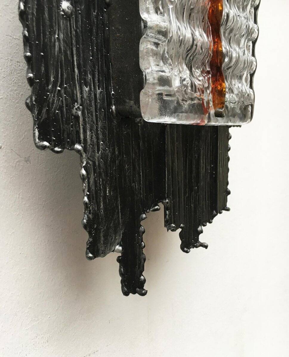 Vintage Italian brutalist wall light in wrought iron by Albano Poli for Poliarte, set of 2.