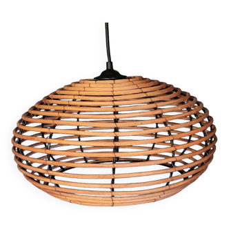 Rattan and steel pendant light