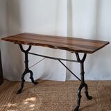 Vintage bistro table with brutalist walnut top