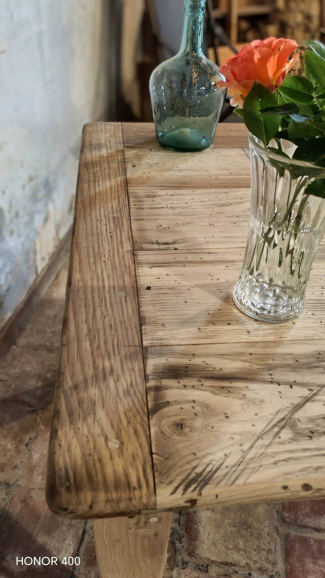 Solid oak farmhouse table "brut" 247x89, top "chocolate oak"