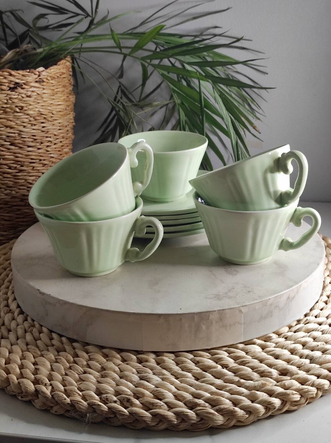 Green ceramic tea set