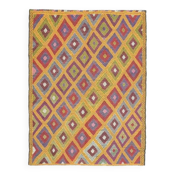 Tapis turc Oushak fait main en laine et coton jaune 179x237 des années 1970
