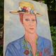 Canvas signed portrait "woman with straw hat"