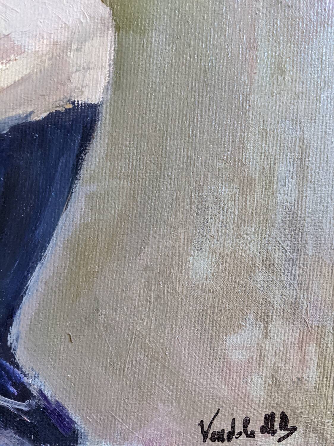 Old acrylic painting on canvas, country decoration.