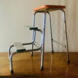 Vintage Brabantia step stool in wood, Skai and chrome metal