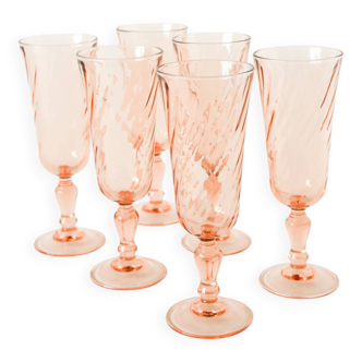 Set of 6 Rosaline champagne flutes, Roses, 1960