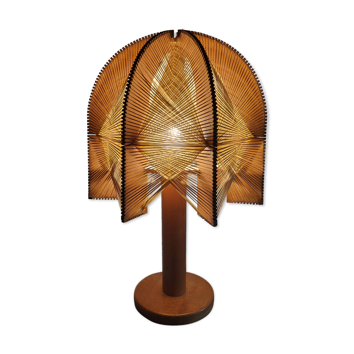 Scandinavian wooden and stretched wire lamp, 1970, vintage