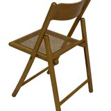 Chaise pliante minimaliste en bois et cannage, années 80
