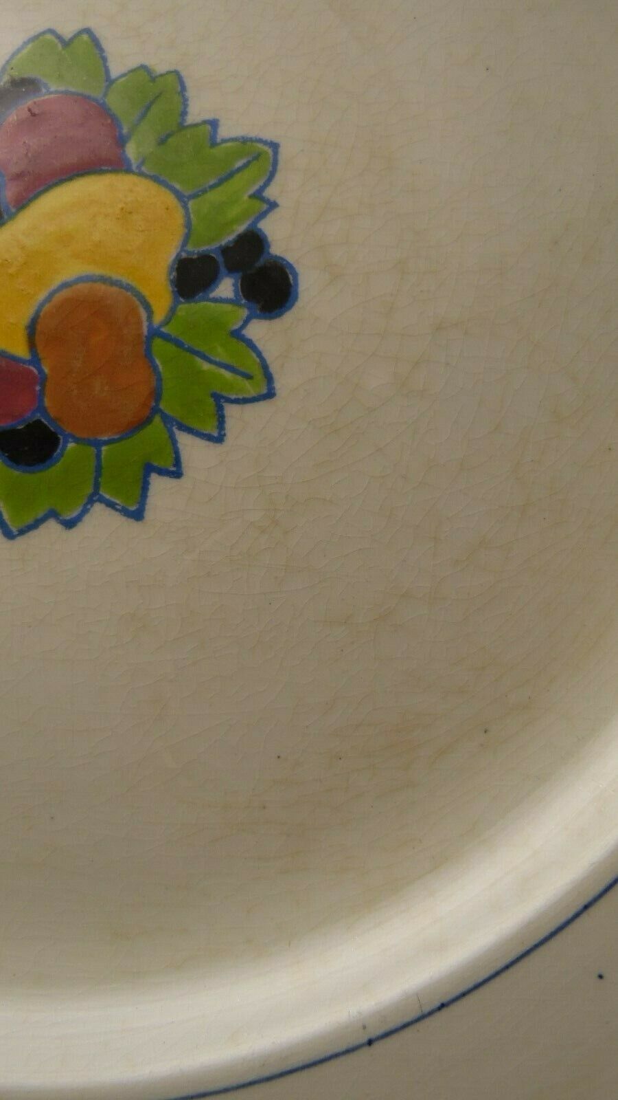 Service 6 flat plates faience Boch La Louvière enamels decoration fruits Art Deco