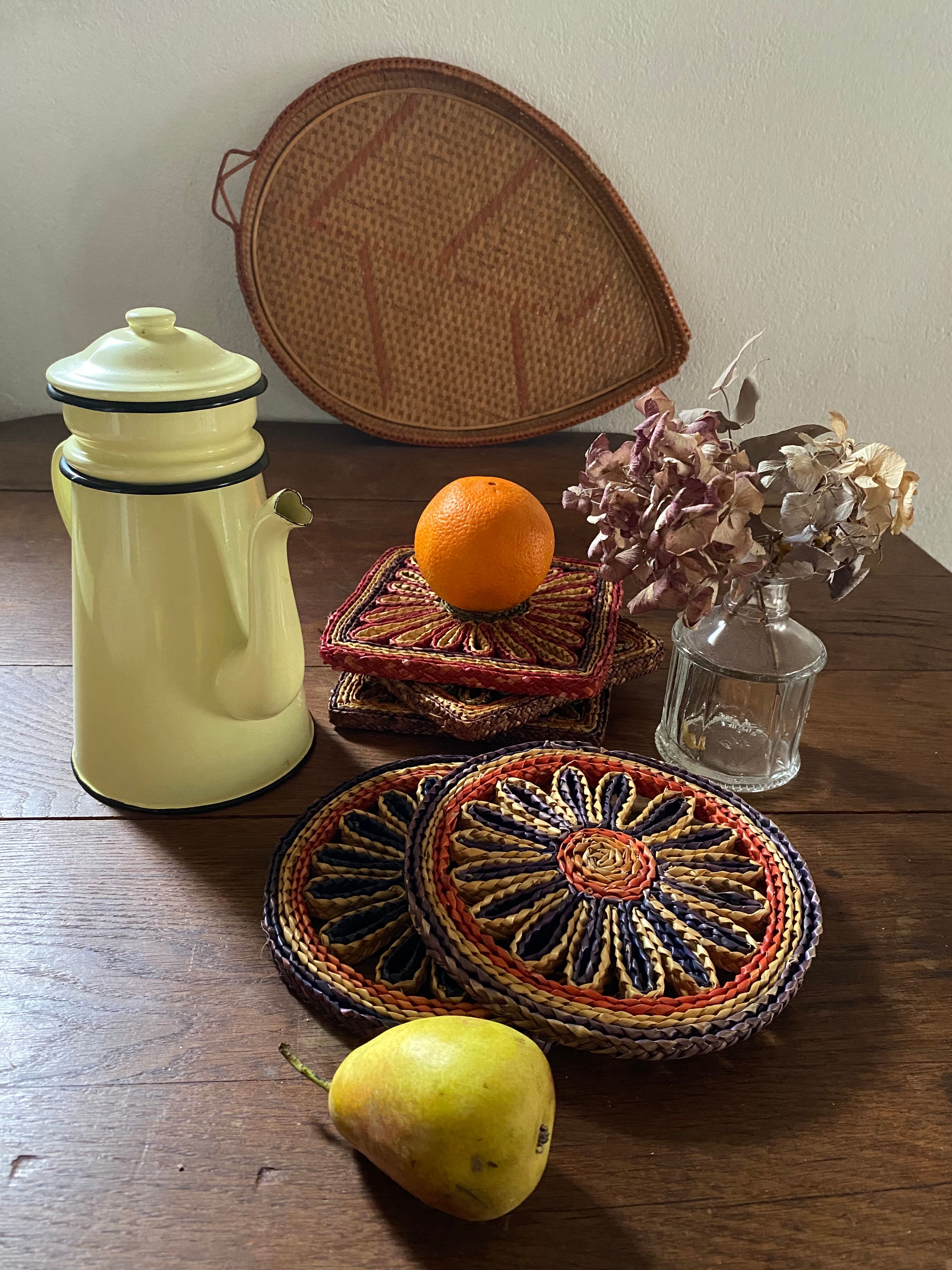 5 braided straw coasters bohemian style