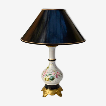 Lampe de table à poser porcelaine fleurie laiton ancienne