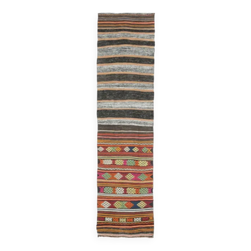 Tapis turc Oushak vintage des années 1970 fait à la main en laine et coton beige 73x292