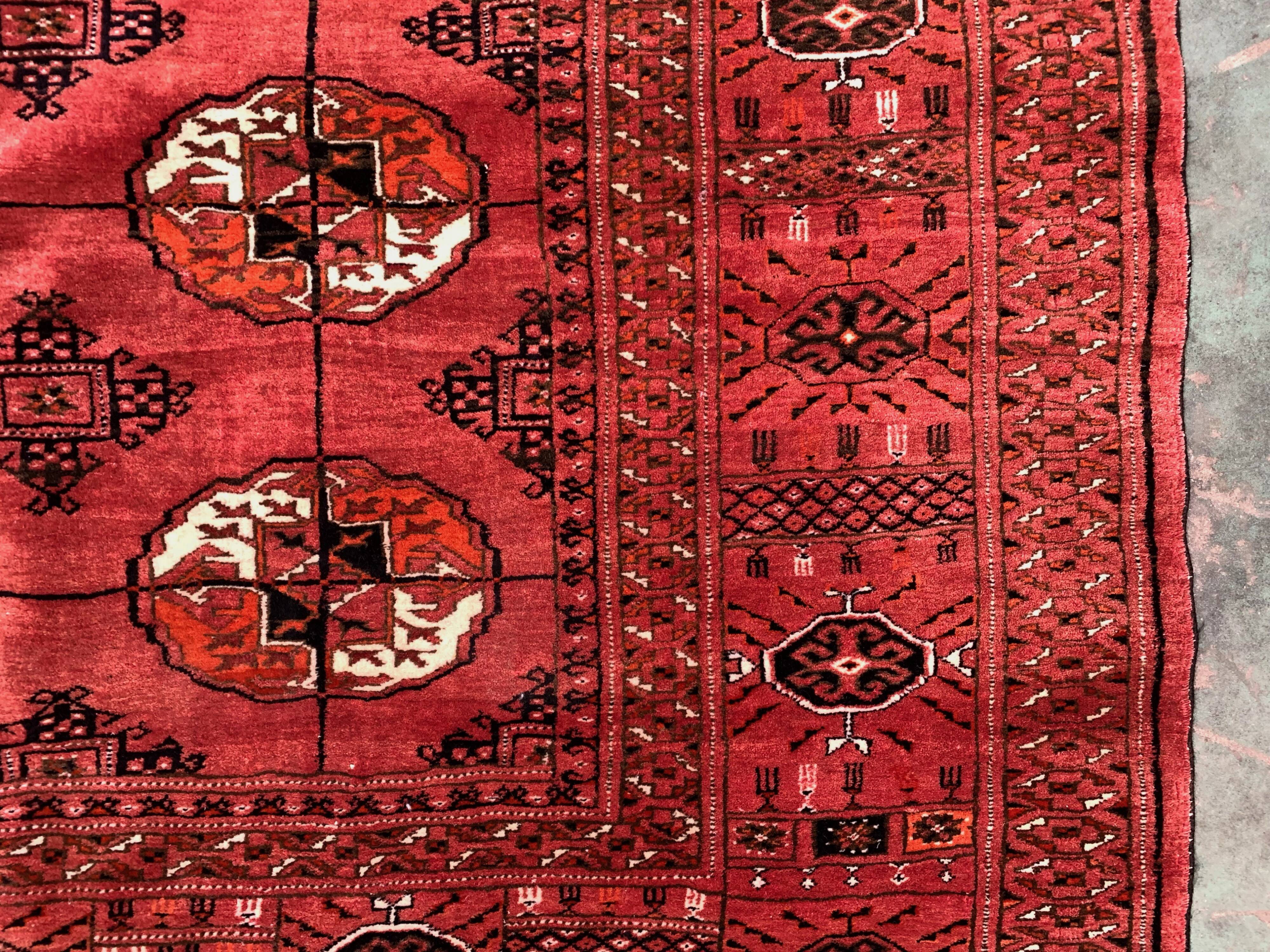 Antique turkmen tekke main carpet, 280x230 cm turkoman bokhara red black beige