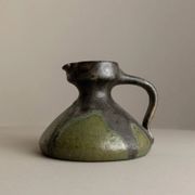Green-Black Fat Lava Ceramic Vase by Luise Duncker Studio, Vintage 1970s Mid-Century