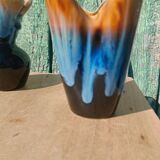 "Pair of vintage glazed ceramic vases – blue flamed glaze – ann"