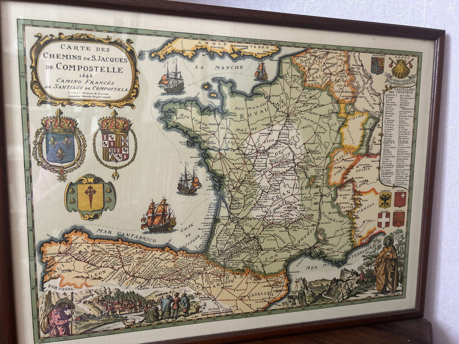 Reproduction map of the paths of Santiago de Compostela