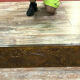 Mirror era art Nouveau in natural wood and copper pushed back - 188x92cm