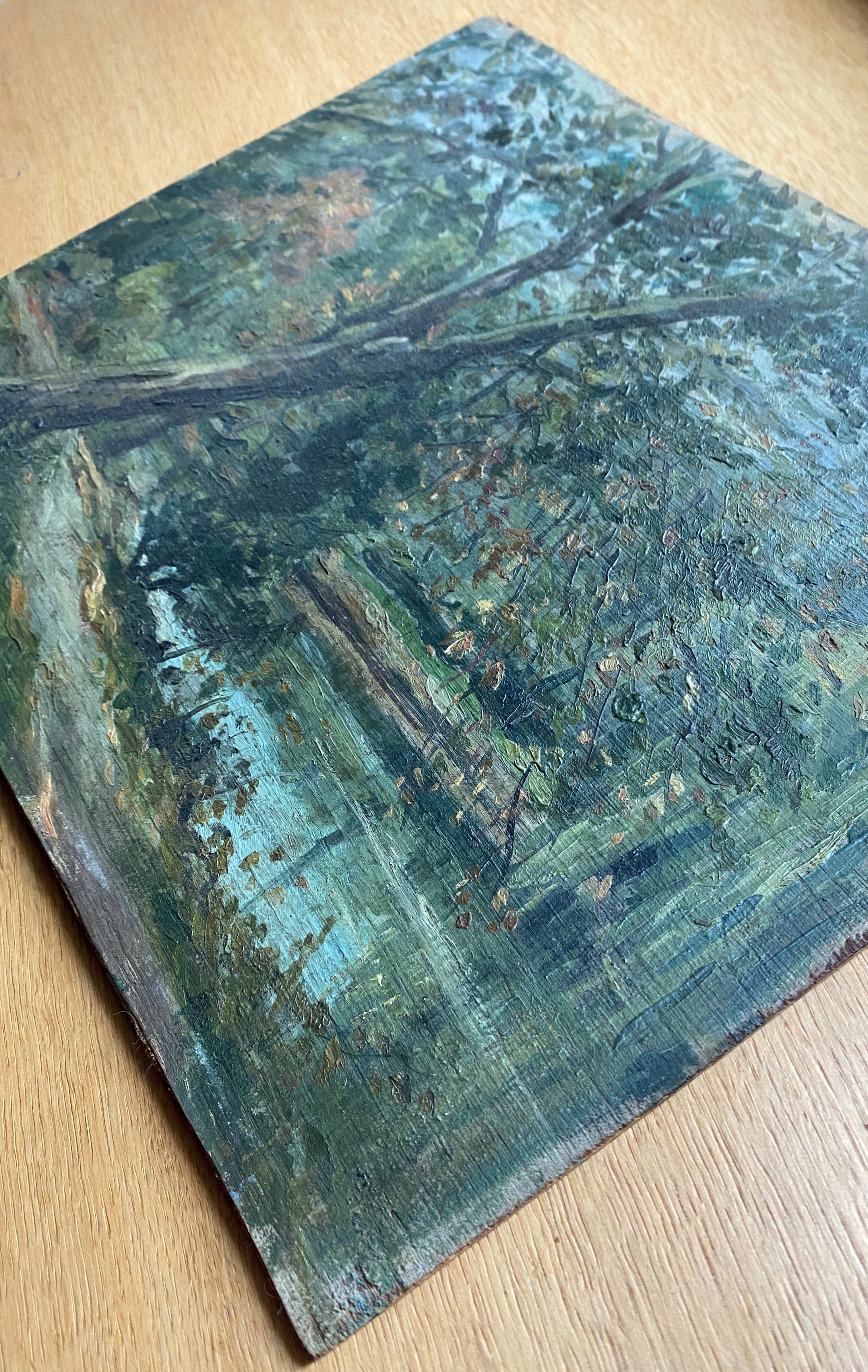 HSP painting "The wooded pond" Park signed C. Moris 1909