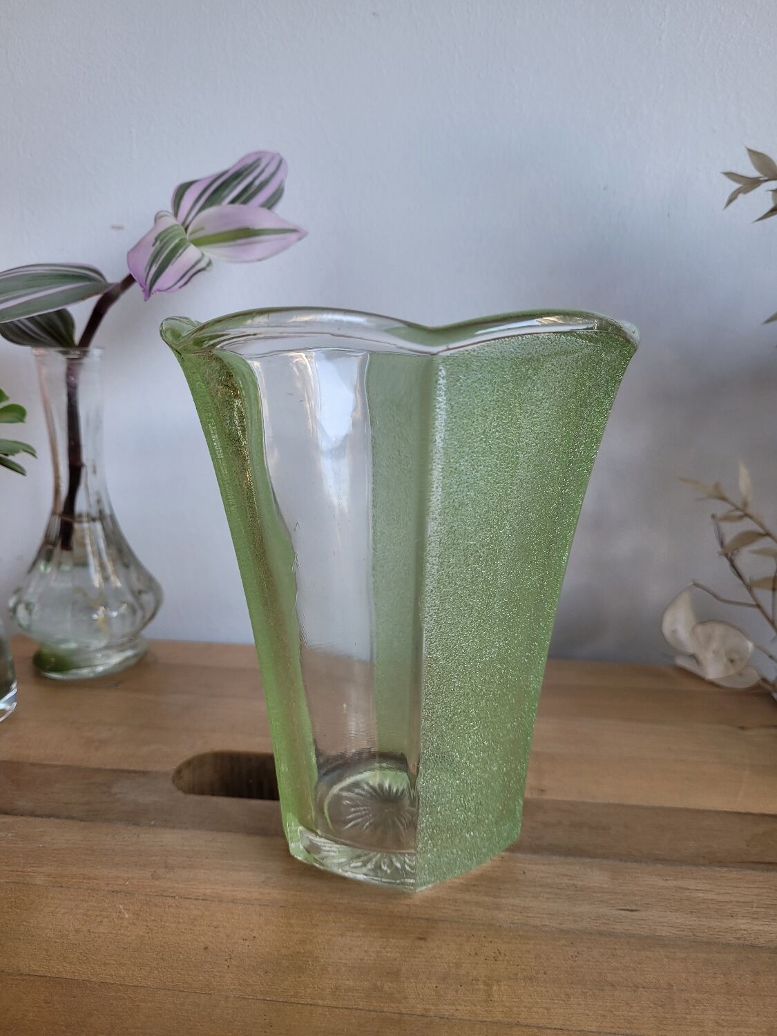 Green granite glass vase