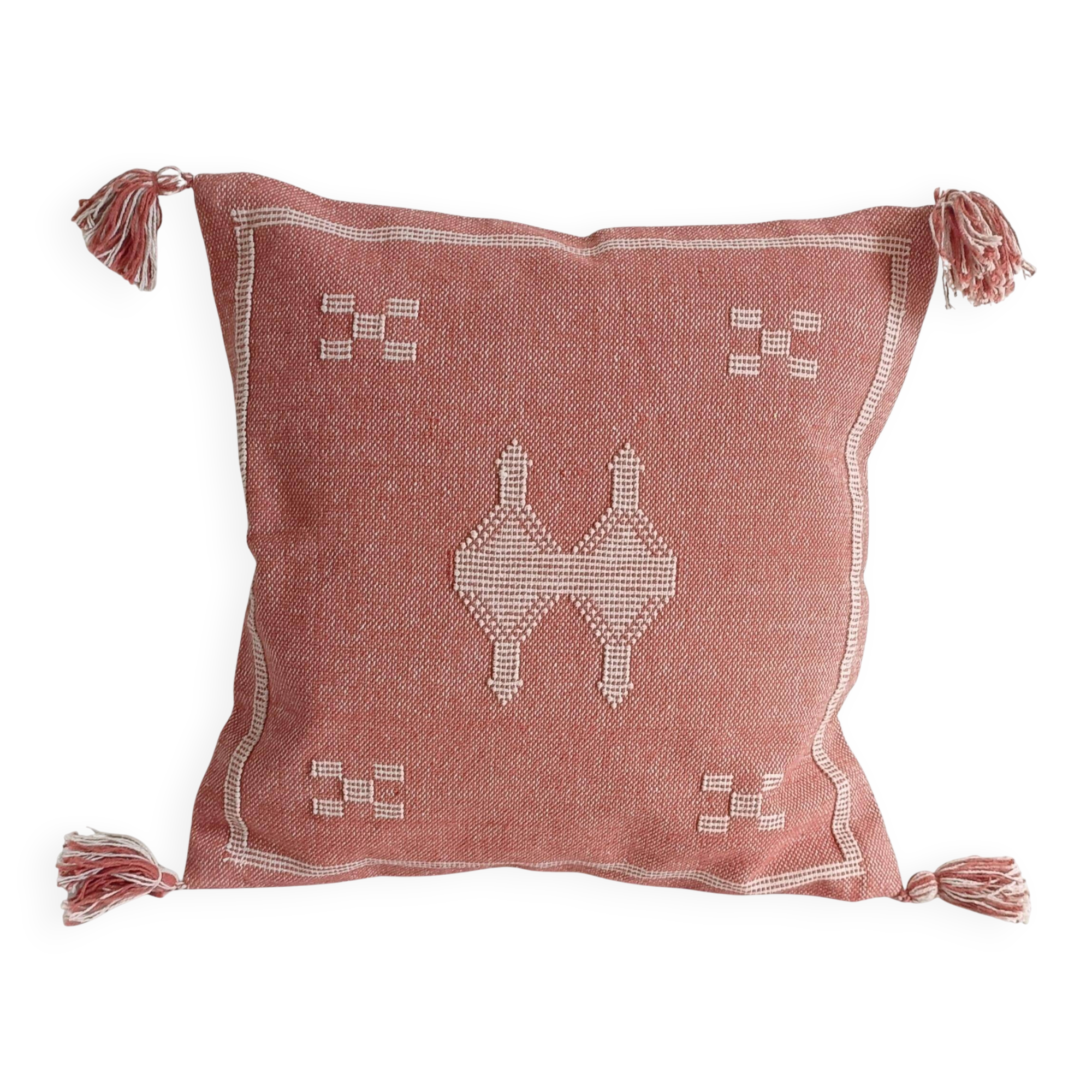 Coussin en lin marocain fait à la main, rose et crème, style mauresque, neuf