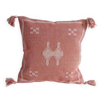 Handcrafted Moroccan Linen Pillow, Pink and Cream, Moorish Style, New