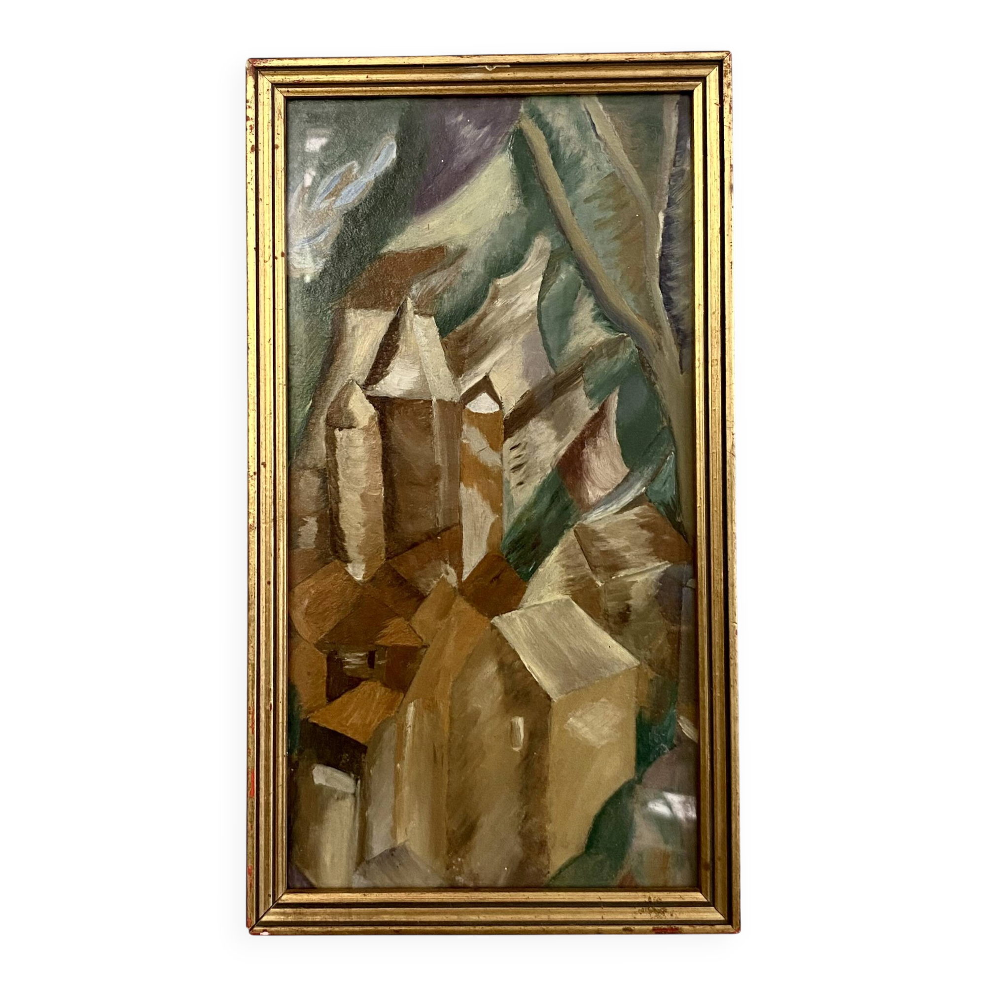 Modernist oil painting from the 70s under glass.