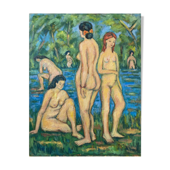 Tableau grande hst "baigneuses" marcelle guetta-fattal (1922-2009) fauvisme