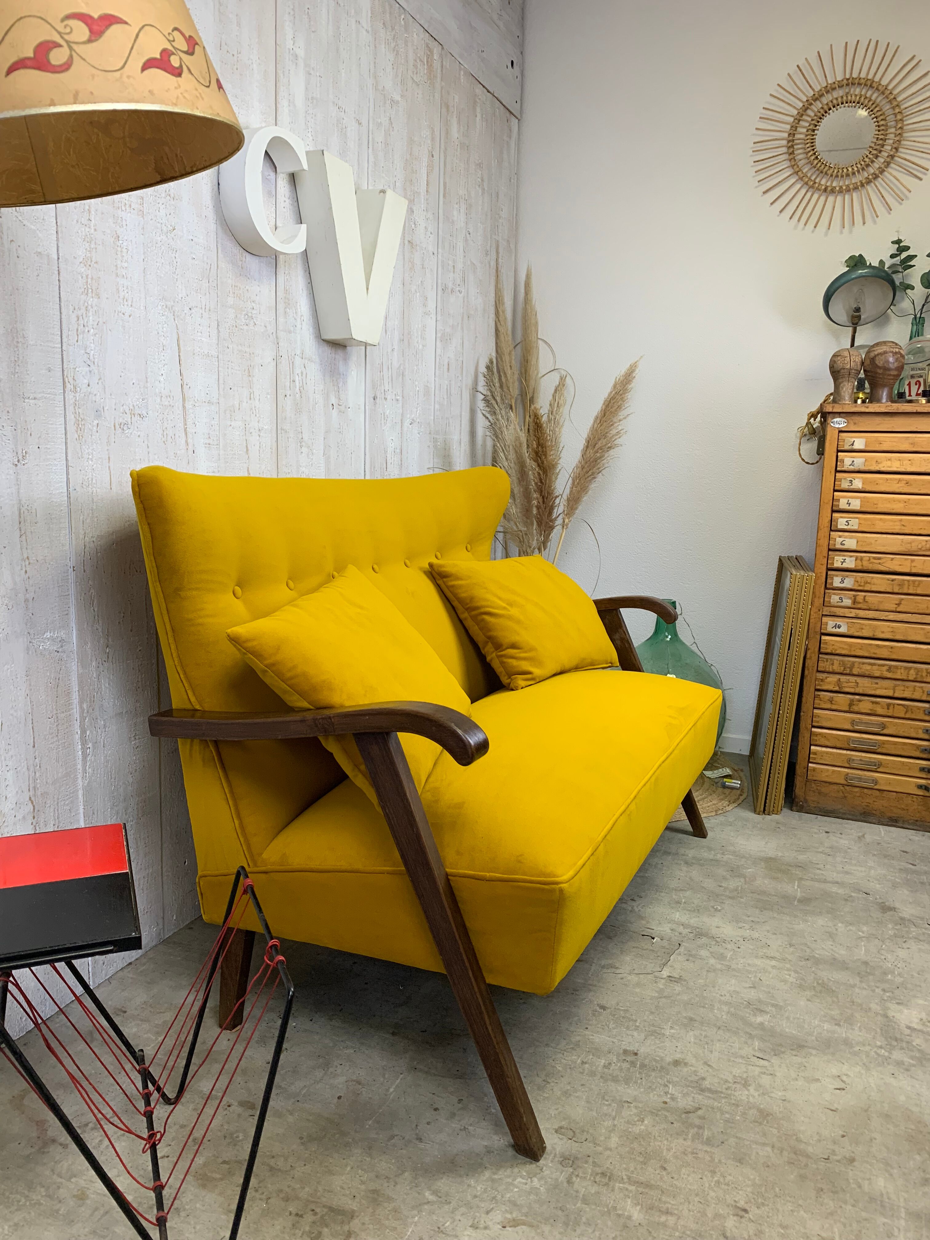 Yellow velvet sofa